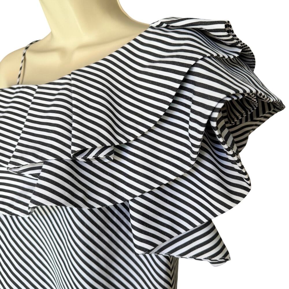 AQUA Bloomingdale’s Striped One-Shoulder Ruffle Blouse - Coastal/Nautical Size M